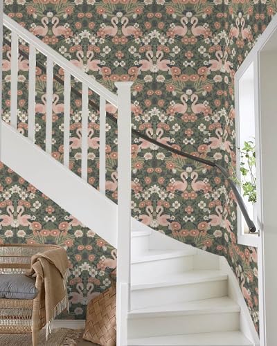 Heroad Vintage Peel and Stick Wallpaper Floral Flamingo Contact Paper Sage - Image 5