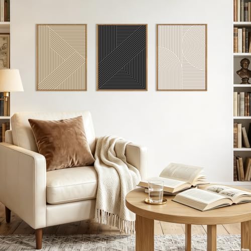 BINCUE Framed Neutral Wall Art Black Geometric Artwork Abstract Wall Decor - Image 5