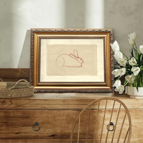 uniro Vintage Gold Framed Wall Art, Neutral Easter Bunny Sketch Canvas Art - Image 6