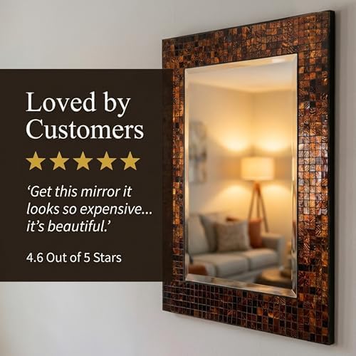 Lulu Decor, Decorative Handmade Amber Rectangle Mosaic Beveled Wall Mirror - Image 7