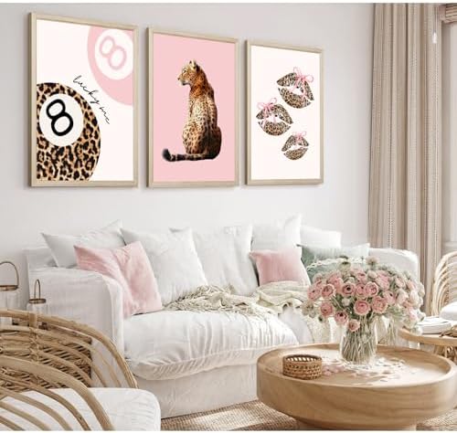 Pink Cheetah Wall Art Decor Leopard Preppy Trendy Canvas Poster Fashion - Image 3