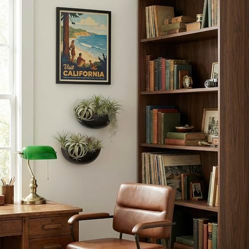 MyGift Matte Black Ceramic Indoor Wall Planter, 12 Inch Semi Circle Hanging - Image 4