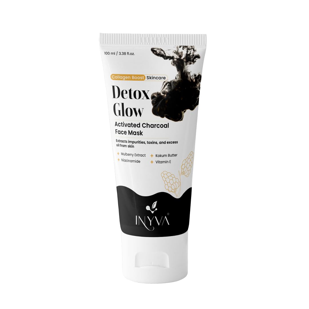 DetoxGlow Charcoal Clay Face Mask – With Kaolin, Activated Charcoal, Glycolic Acid & Niacinamide | Deep Pore Cleansing, Oil Control & Purifying Clay Mask for Men & Women - 3.38 Oz
