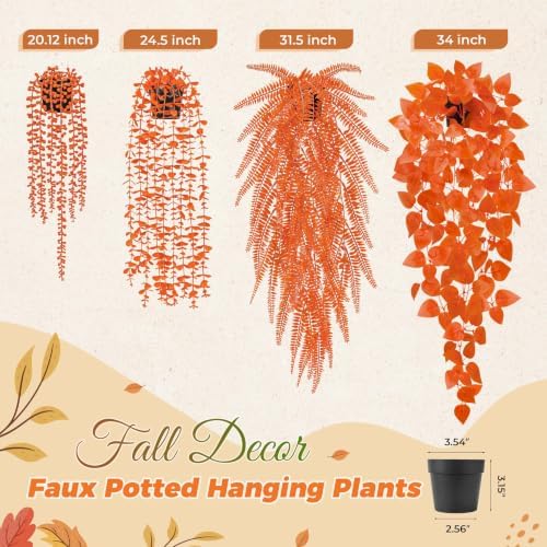 Der Rose 4 Pack Fake Fall Plants Hanging Orange Vines - Image 3