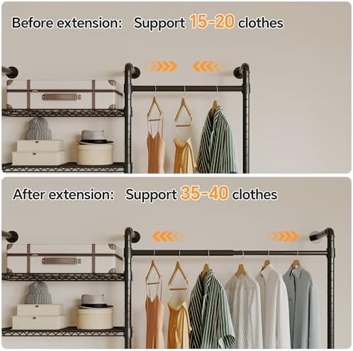 Higeego W3 Wall Mounted Clothes Rack, Industrial Pipe Clothing Rack - Image 4