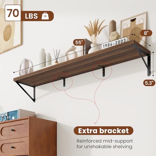 Deep Wall Shelves 55"W x 8"D Engineered Wood Floating Shelves - Image 3