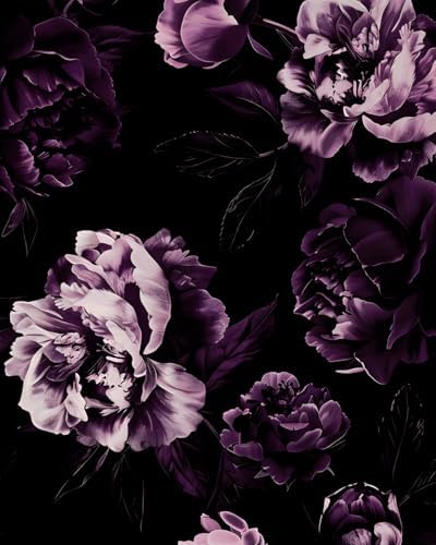 Black Purple Vintage Floral Peel and Stick Wallpaper 17.5" x 118" by XRUIBZI