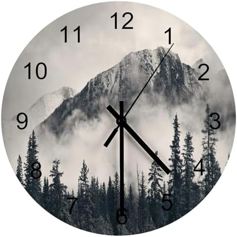 Scenic Nature Wall Clock Silent Non Ticking Battery Operated, Mountain Misty by LOMADIA