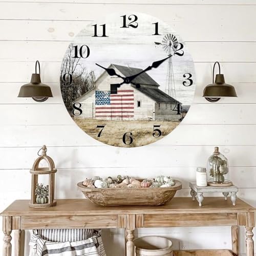 XFM Farmhouse Wall Clocks Battery Operated 12 Inch Silent Rustic Barn - Image 3