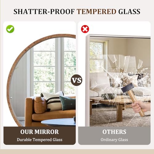 WallBeyond 28 Inch Round Wood Mirror, Burlwood Grain Wood Frame Circle Mirror - Image 4