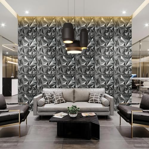 STICKGOO Diamond 3D Wall Panels, Brushed Silver, 19.7"x19.7" - Image 2