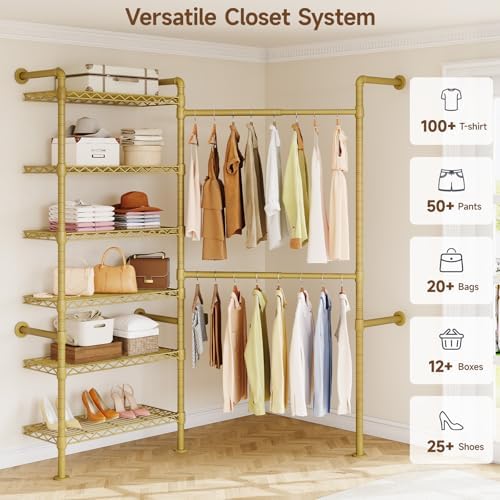 ONBRILL L2 Wall Mounted Closet System, Industrial Pipe Clothing Rack - Image 3