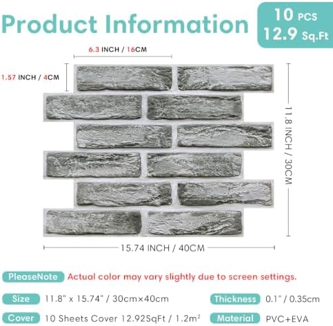 Commomy 3D Faux Brick Peel and Stick Wall Sticker Retro Grey - Image 5