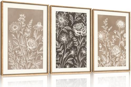 Aryroi Neutral Boho Flower Botanical Framed Canvas Wall Art Set-16"x24"x3 - Image 5