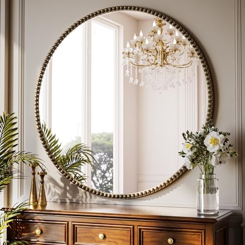 32'' Round Mirror, Beaded Circle Decorative Wall Mirror - Image 2