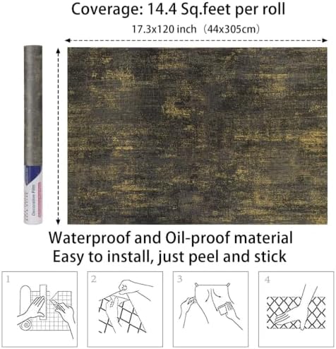 Arthome Black Gold Peel and Stick Wallpaper 17" x 120" - Image 6