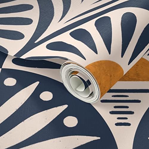 Spoonflower Art Deco Blue Orange Peel and Stick Removable Wallpaper - Image 2