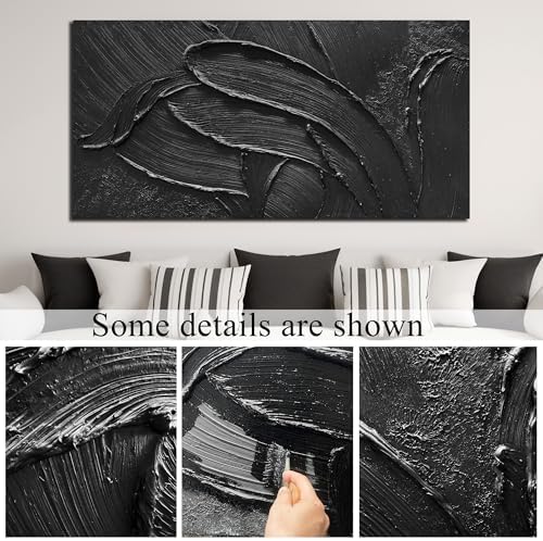 MDHKVPM Extra Large Black Abstract Painting Wall Art 3D Hand Painted Decor - Image 5
