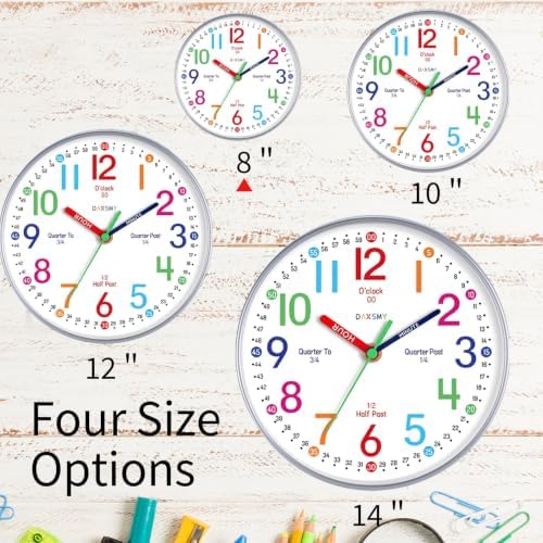 Roymnie Wall Clock for Kids Learning Battery Operated Teaching Silent 8" - Image 2