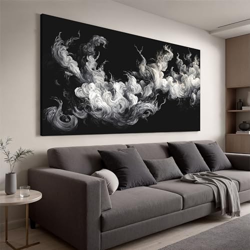YISXINOAG Black White Abstract Wall Art Minimalist Smoke Painting 20"X40" by YISXINOAG
