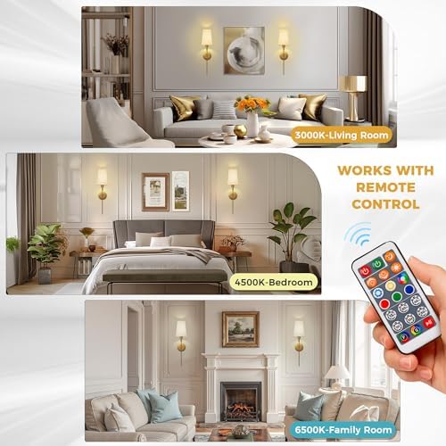 Battery Operated Wall Sconce: Set of 2 Wireless Wall Light 12000mAh - Image 5