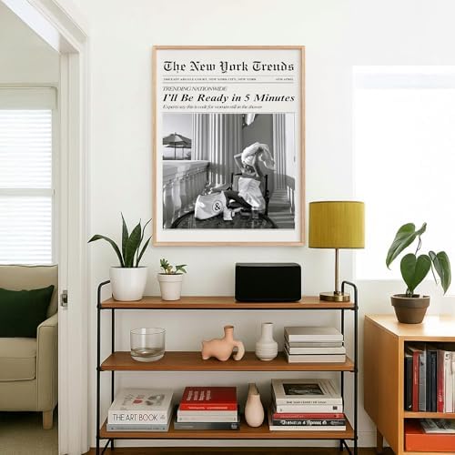 Trendy Newspaper Wall Art 8x10in Wood Grain Frame Vintage Black and White - Image 5