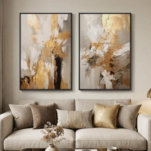 Framed Modern Luxury Brown Gold Abstract Wall Art by Cuspin