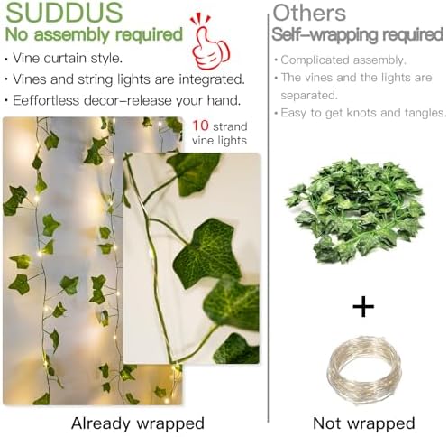 suddus Vine Lights for Bedroom 200 LED Ivy Curtain Lights Remote6.5x6.5ft - Image 6