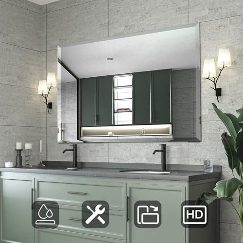 Mirrorons Beveled Mirror 40x32 Frameless Bathroom Wall Mirror Shatterproof - Image 2