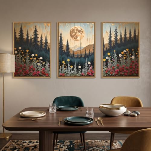 Vintage Moon Forest Framed Canvas Wall Art Set -16''x24''x3 - Image 2