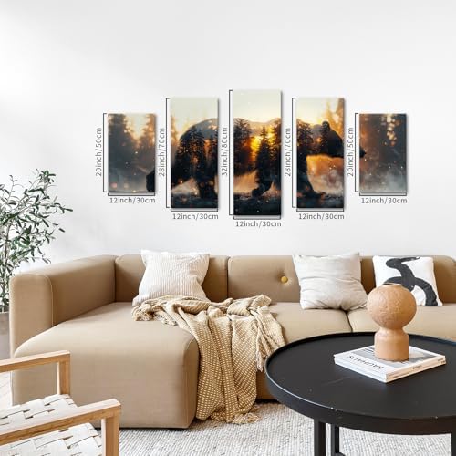 Muzenso 5 Panel Canvas Prints Bear and Forest Wall Art 60x32'' - Image 4