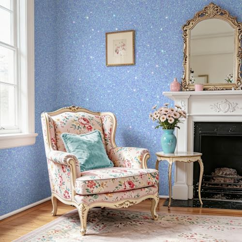 Periwinkle Blue Glitter Wallpaper Peel and Stick Iridescent Vinyl - Image 2