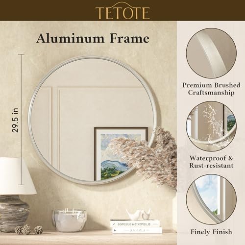 TETOTE Brushed Nickel Mirror 30 inch Round Mirror - Image 3
