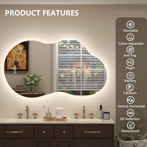 40x24 Inch Irregular Cloud LED Bathroom Mirror - Image 2