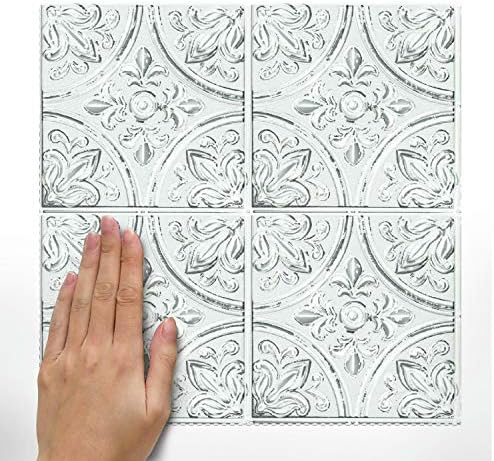 RoomMates StickTiles White Tin Peel and Stick Tile Backsplash, 10.5 inch x 10.5 - Image 4