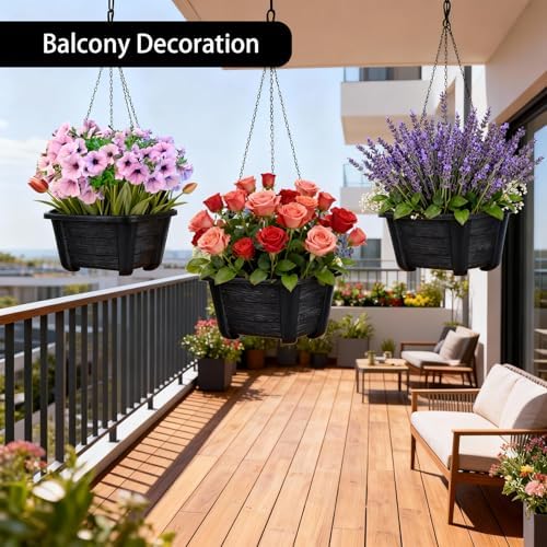 summer flower ‌3 Pack Black Hanging Railing Planters 9.84 Inch Plastic Window - Image 6