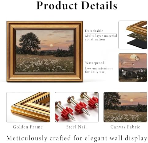 IMNTSD Framed Vintage Landscape Wall Art, Sunset Wildflower Meadow Tree Scenery - Image 3