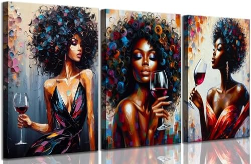 hijyord 3Pcs African American Women Canvas Wall Art by hijyord