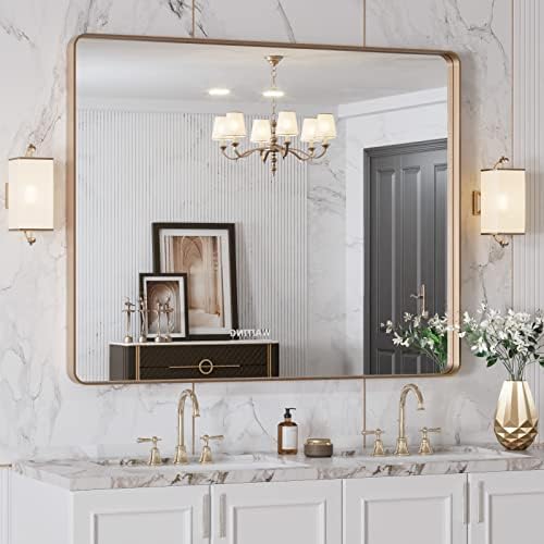 LOAAO 40"X32" Gold Bathroom Mirror - Image 4