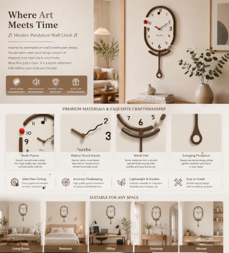 Modern Pendulum Wall Clock, Decorative Resin Frame Clock - Image 4