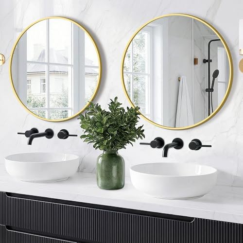 FGU Round Bathroom Mirror for Over Sink 2 Pack 22" Gold Circle Wall Mirror - Image 6