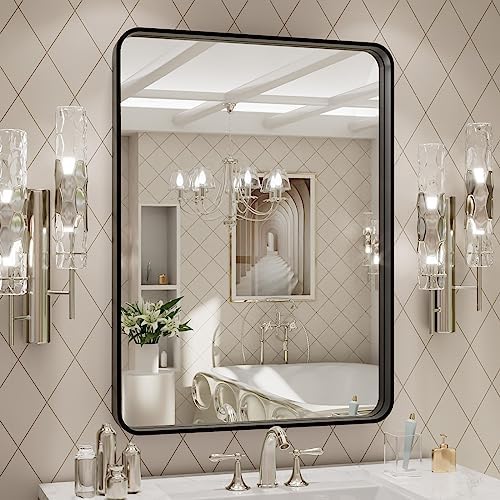 LOAAO 24X32 Inch Black Metal Framed Bathroom Mirror by LOAAO