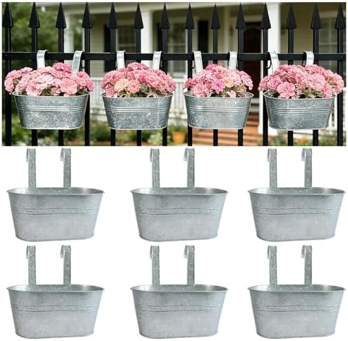6 Pack 10" Galvanized Hanging Railing Planters by JOYFERNAL