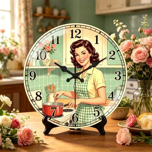 peacoblue Vintage Cooking Woman Wall Clocks Battery Operated 12" - Image 3