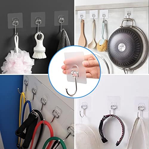 50 Pack Clear Adhesive Hooks, 37lb Heavy Duty Self Adhesive Hooks - Image 2