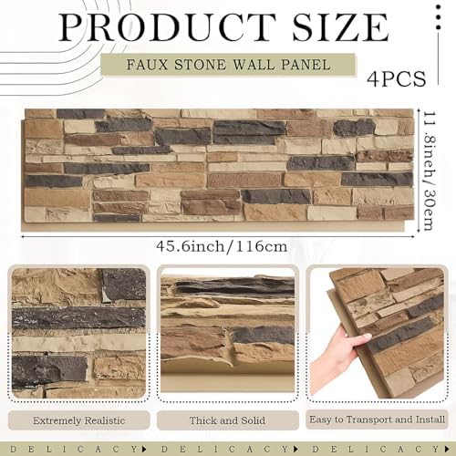 4 Pack Faux Stone Panels Interior 45.6''l x 11.8''h x 0.98''d Faux Siding - Image 2