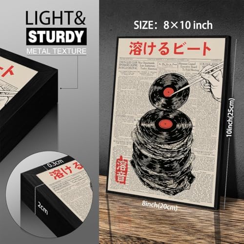 Black Framed Wall Art Retro Japanese Newspaper Music Prints Posters 8x10in - Image 2