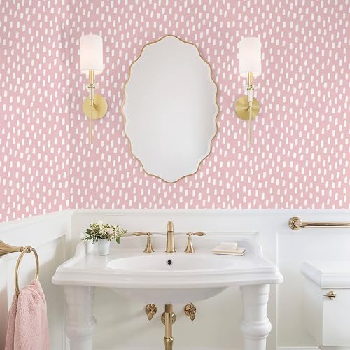 HAOKHOME Pink Wallpaper Peel and Stick Kids Girly Geometric - Image 3
