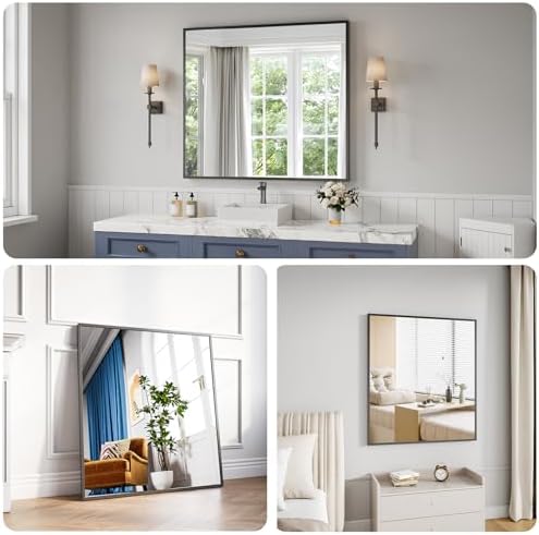 Bathroom Mirror 36"x40" Matte Black Rectangle Bathroom Wall Mirror - Image 3