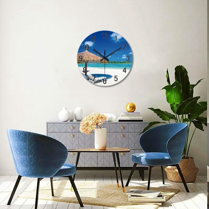 XFM Tropical Beach Wall Clock 14 Inch Modern Glass - Image 4